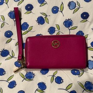 Michael Kors Fuchsia Wristlet with Gold Accents